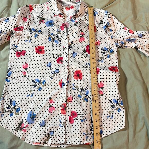 Allison Daley Women's sz 12 3/4 sleeve button Polka Dot Floral Blouse Top Casual - Picture 6 of 7